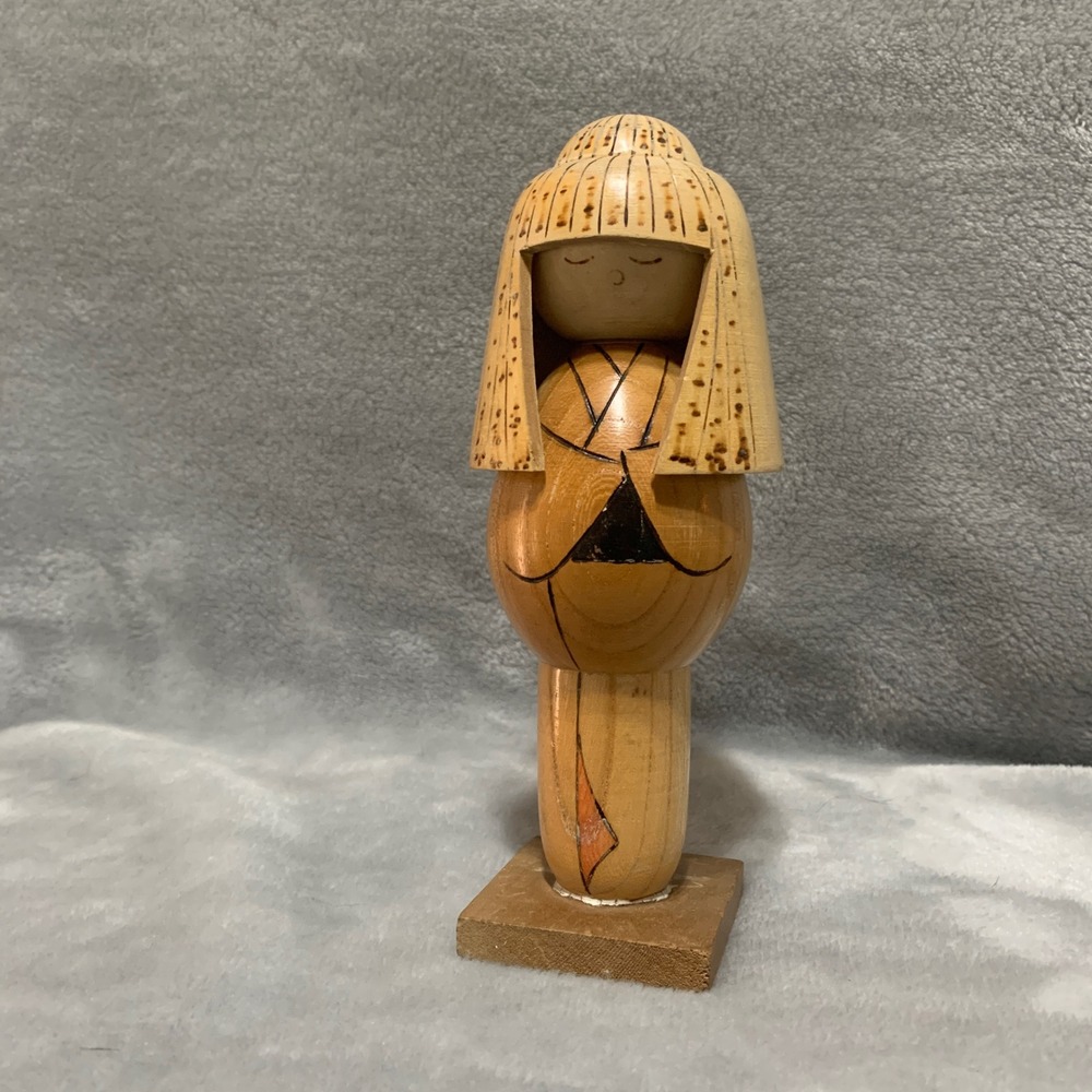 Vintage Japanese Sosaku Kokeshi Doll Hand Carved Signed Wooden Folk Art 7.25"